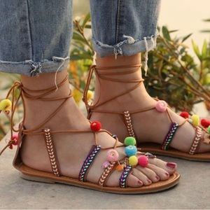 Mossimo multi colored puff ball gladiator sandals size 10
